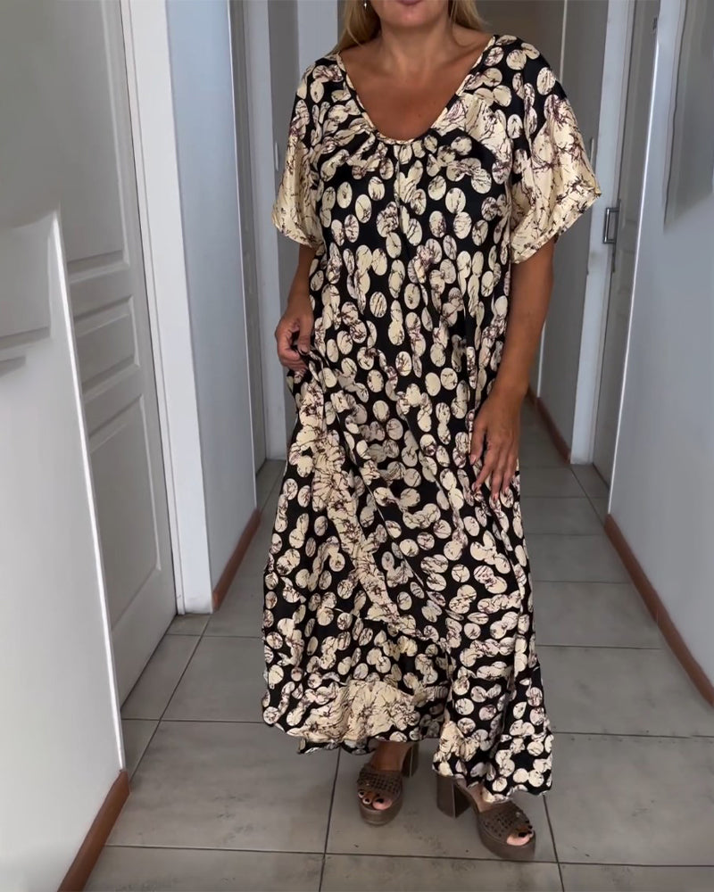 V-neck printed short-sleeved dress