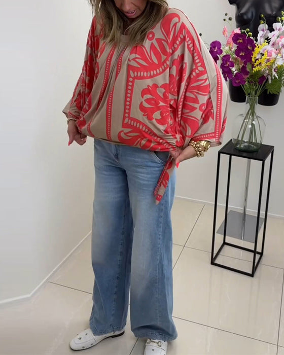 Printed crew neck long sleeve casual top