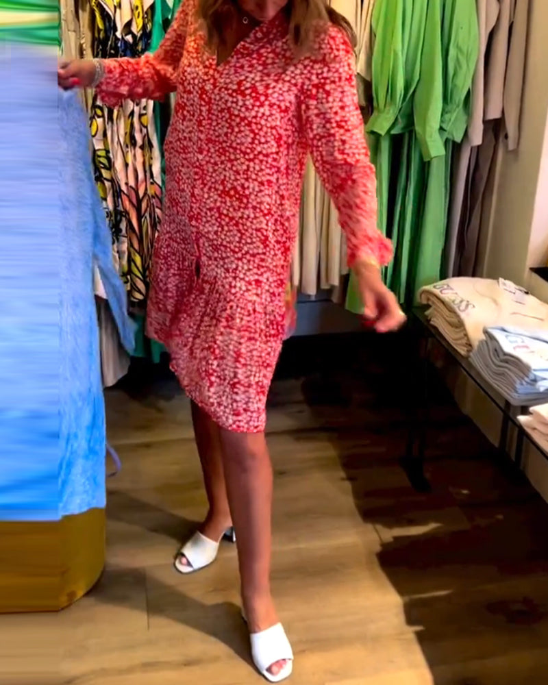 V-neck floral print lapel dress