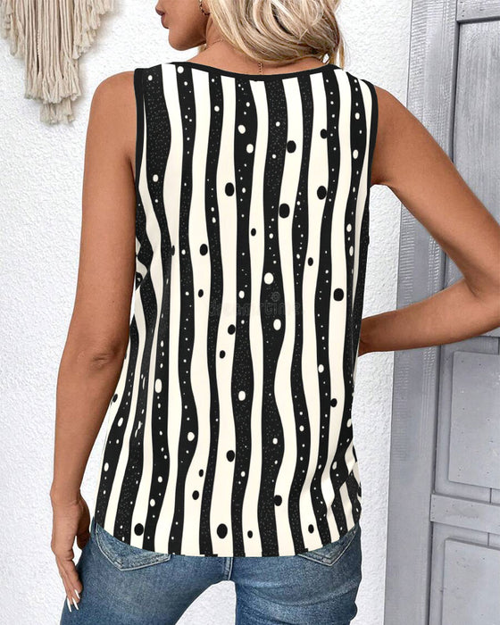 Sleeveless Striped Colorblock Print Vest