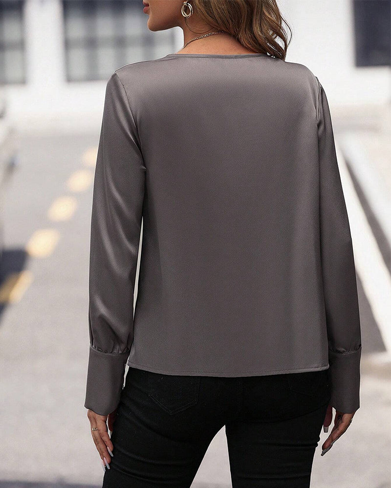 Pleated solid color blouse