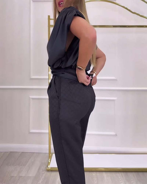 Lantern Sleeve One-Shoulder Solid Color Blouse