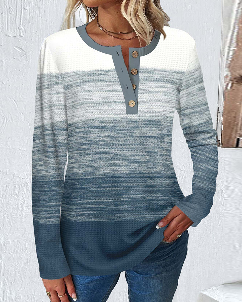 Colorblock button-down long-sleeve top