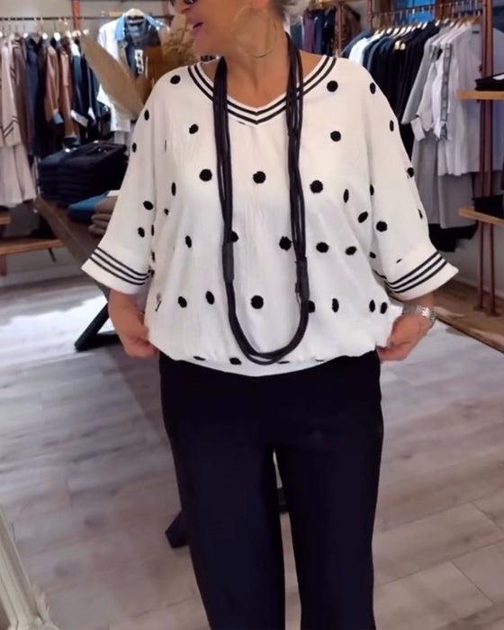 V-Neck Polka Dot Loose Blouse