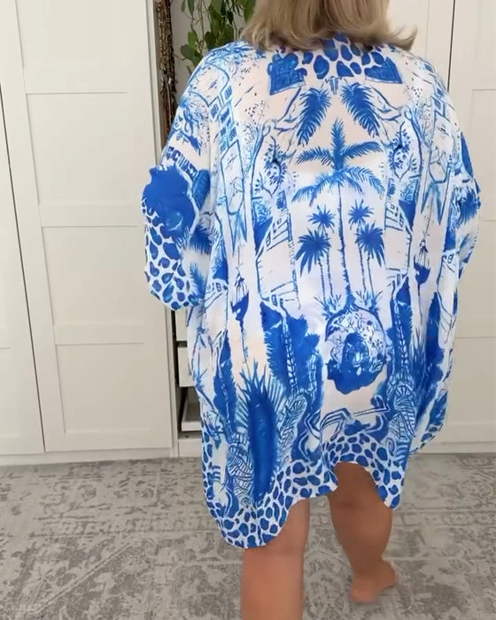 Sunscreen Three-Piece Printed Swimsuit