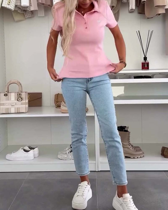 Lapel Polo Shirt Solid Color Slim Fit T-Shirt