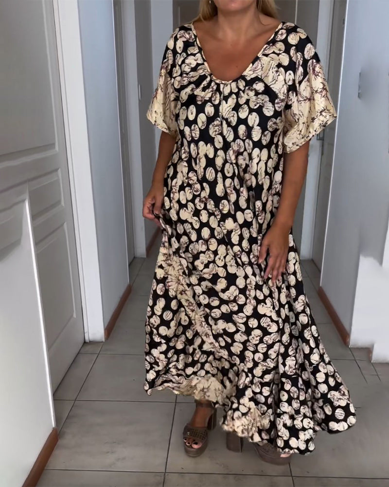 V-neck printed short-sleeved dress