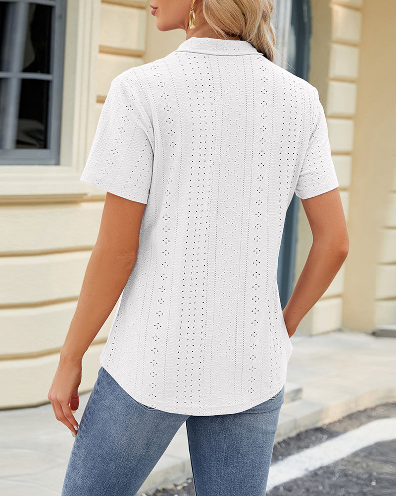 Lapel cutout short-sleeve top