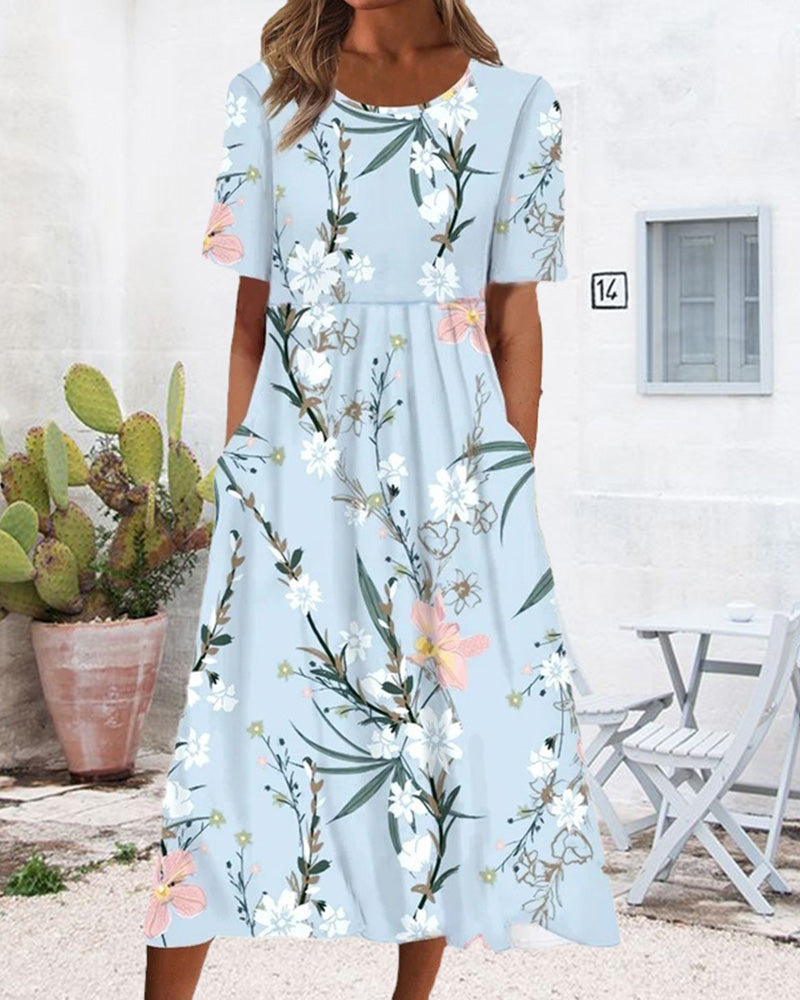 Round Neck Flower Print Dress