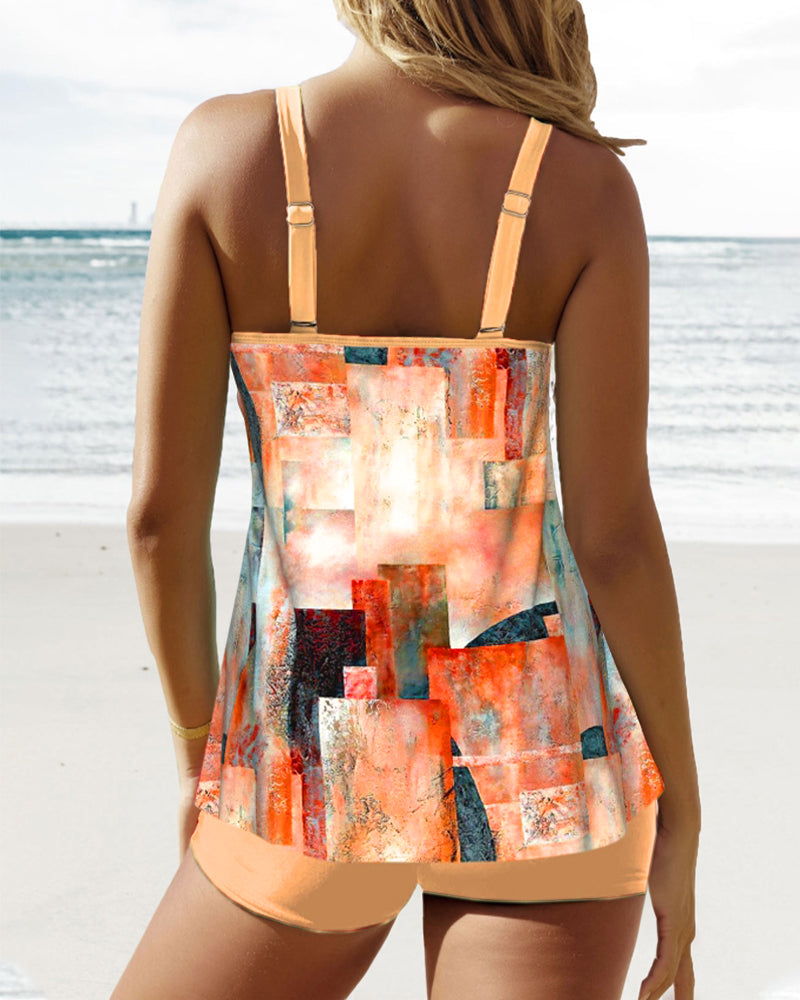 Shoulder strap printed tankini