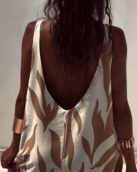 Sleeveless Backless Printed Dress