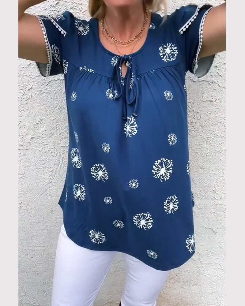 Petal Sleeve Print Tie-Dye Blouse