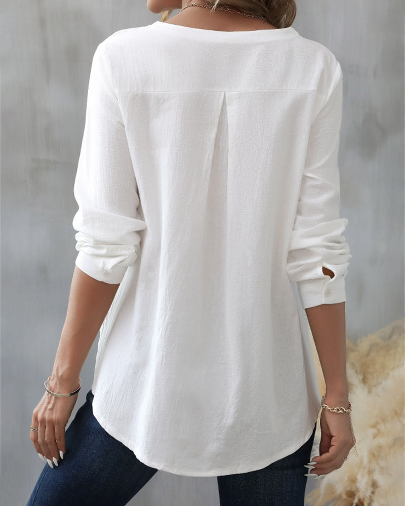 V-neck jacquard solid color top