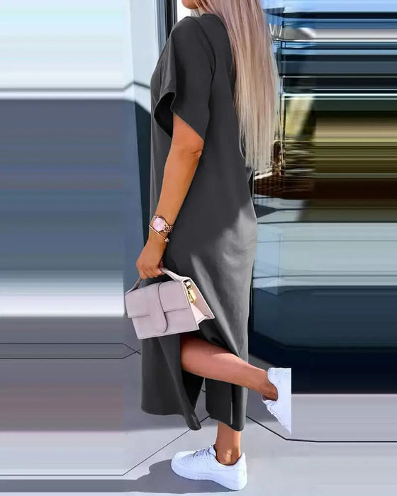 Slit solid color comfortable dress