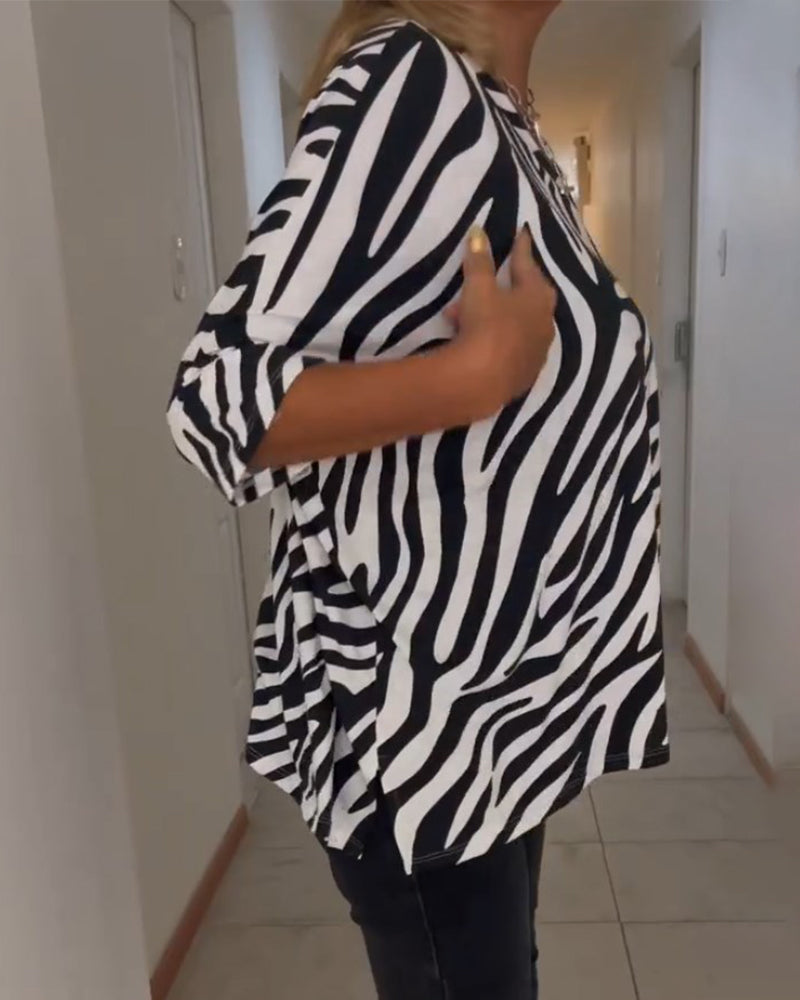 V-neck zebra print casual top