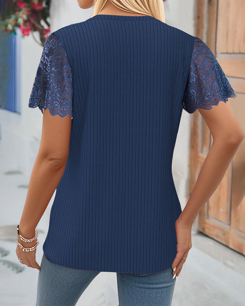 Lace Panelled Ribbed T-Shirt