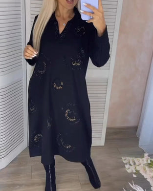 Lapel Long Sleeve Midi Dress