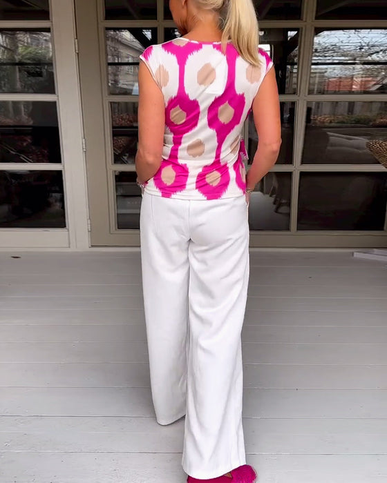 Printed pleated twist tank top