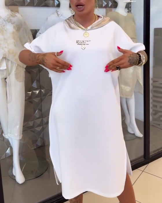 Hooded Solid Color Loose Slit Dress