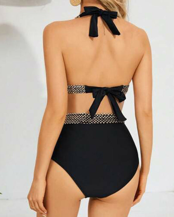 Halterneck paneled tankini swimsuit