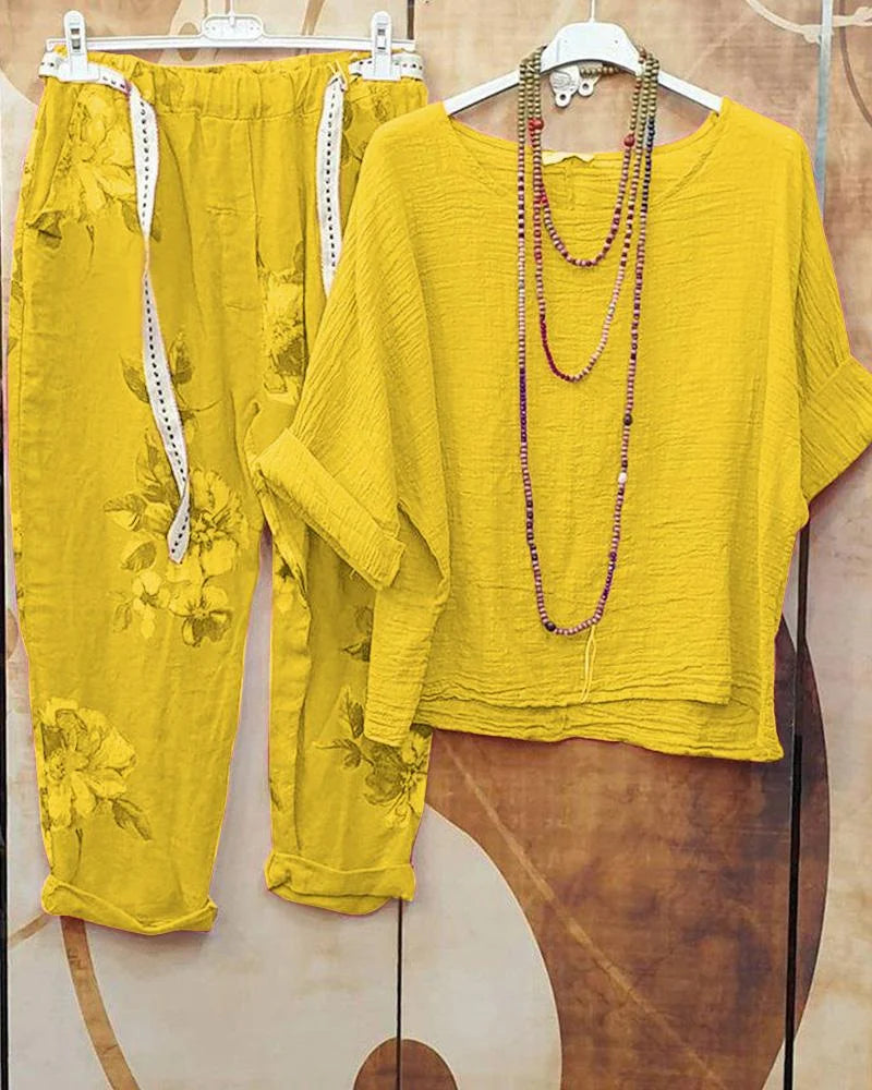 Floral printing casual two-piece suits