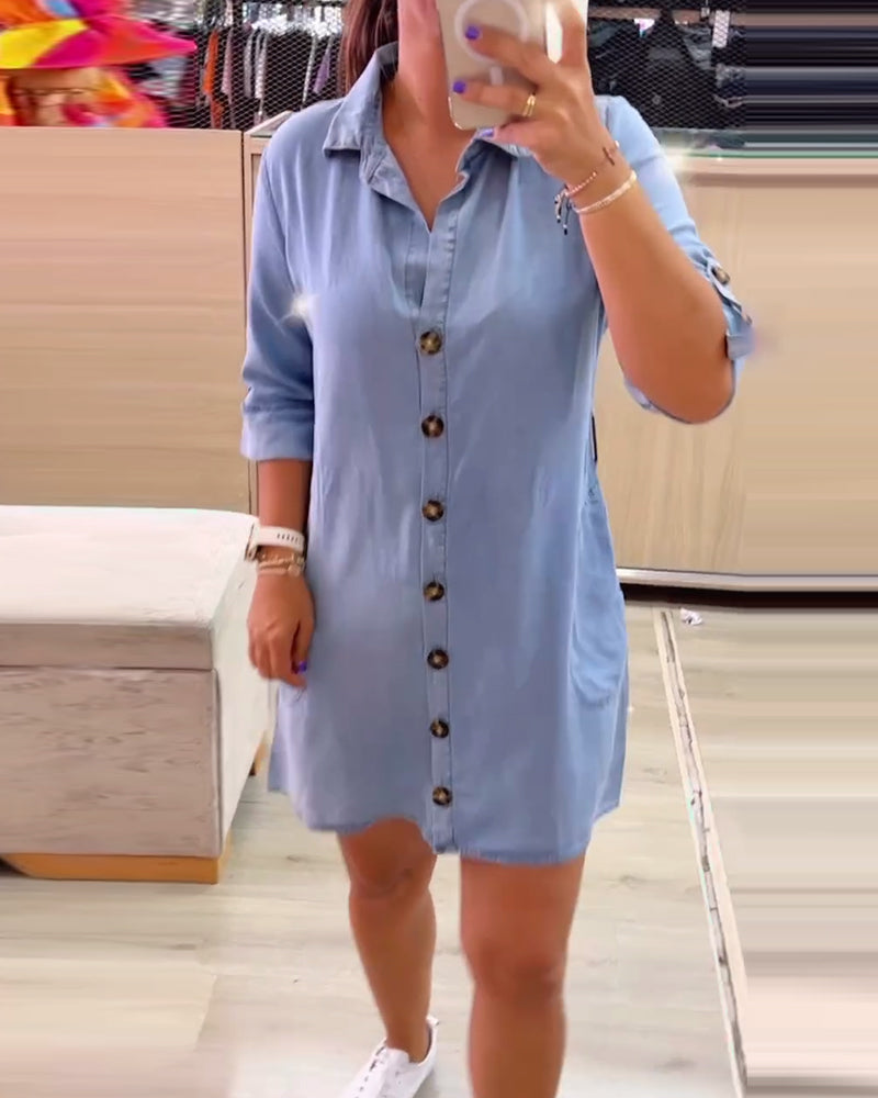 Casual solid color lapel button dress