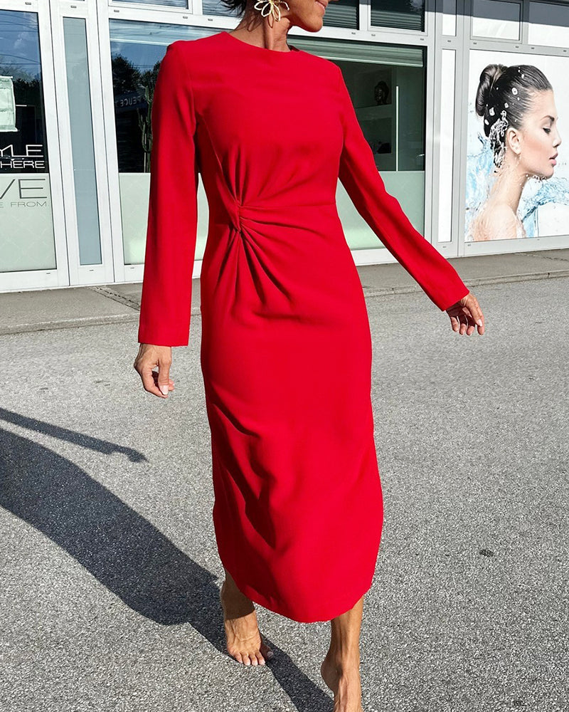 Solid Color Rond Neck Casual Dress