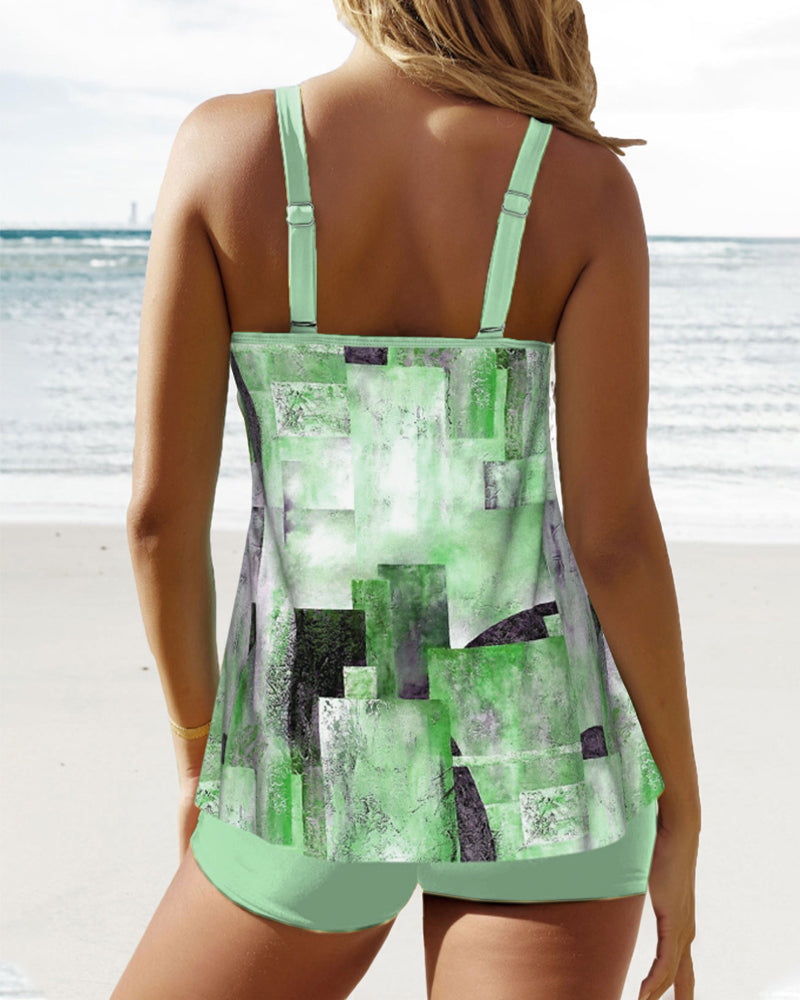 Shoulder strap printed tankini