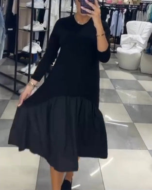 Casual Patchwork Dress with Ruffles