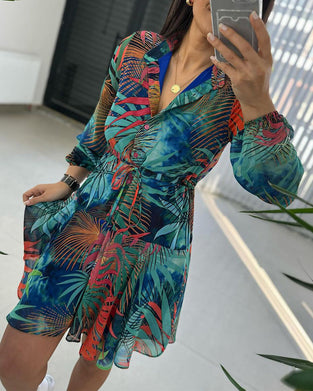 Long sleeve chiffon printed dress