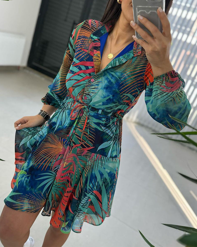 Long sleeve chiffon printed dress