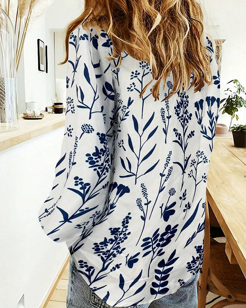 Long sleeve botanical print shirt