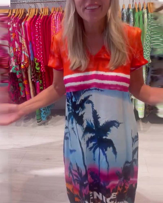 Coconut print V-neck casual dress