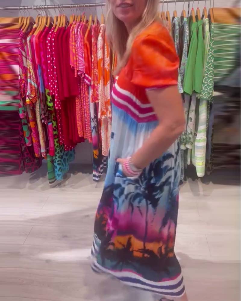 Coconut print V-neck casual dress