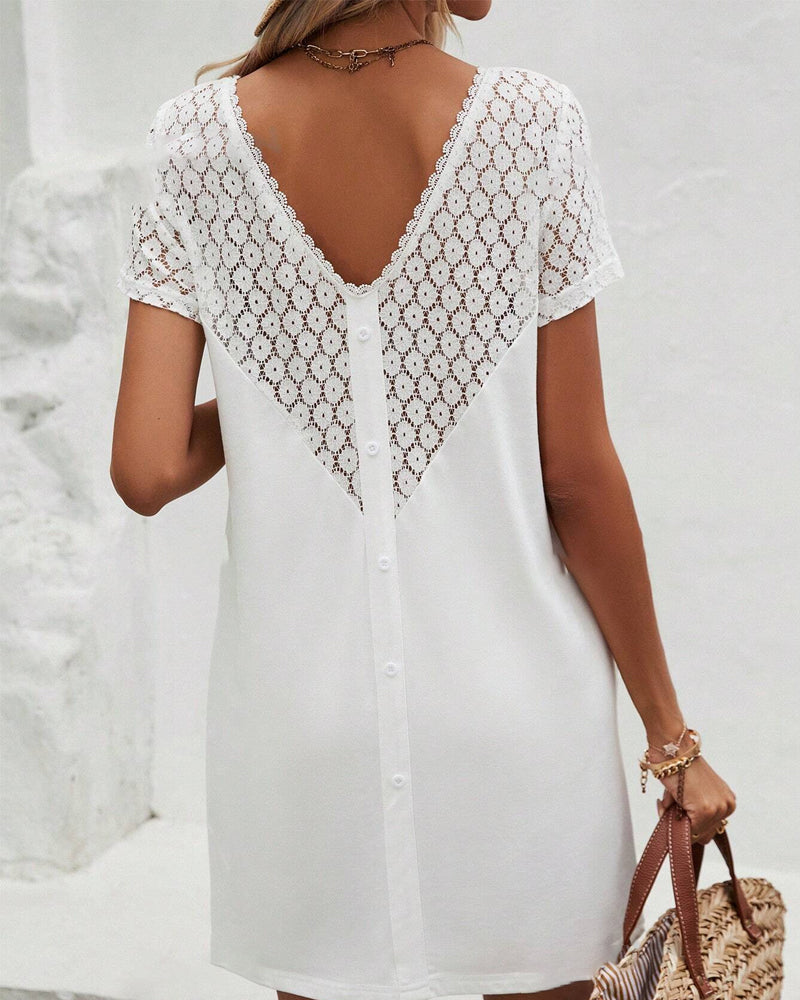 Round Neck V-Back Patchwork Dress