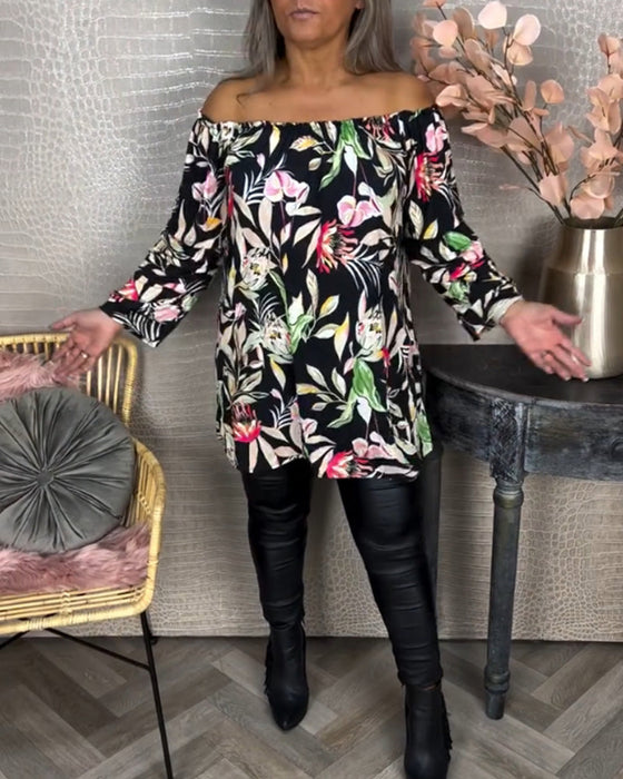 Printed one-shoulder blouse