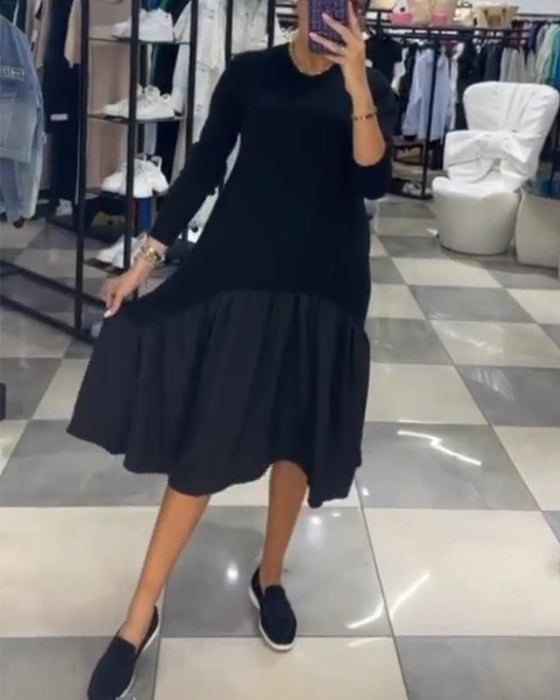 Casual Patchwork Dress with Ruffles