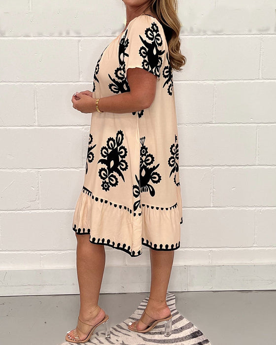 Printed round neck dress