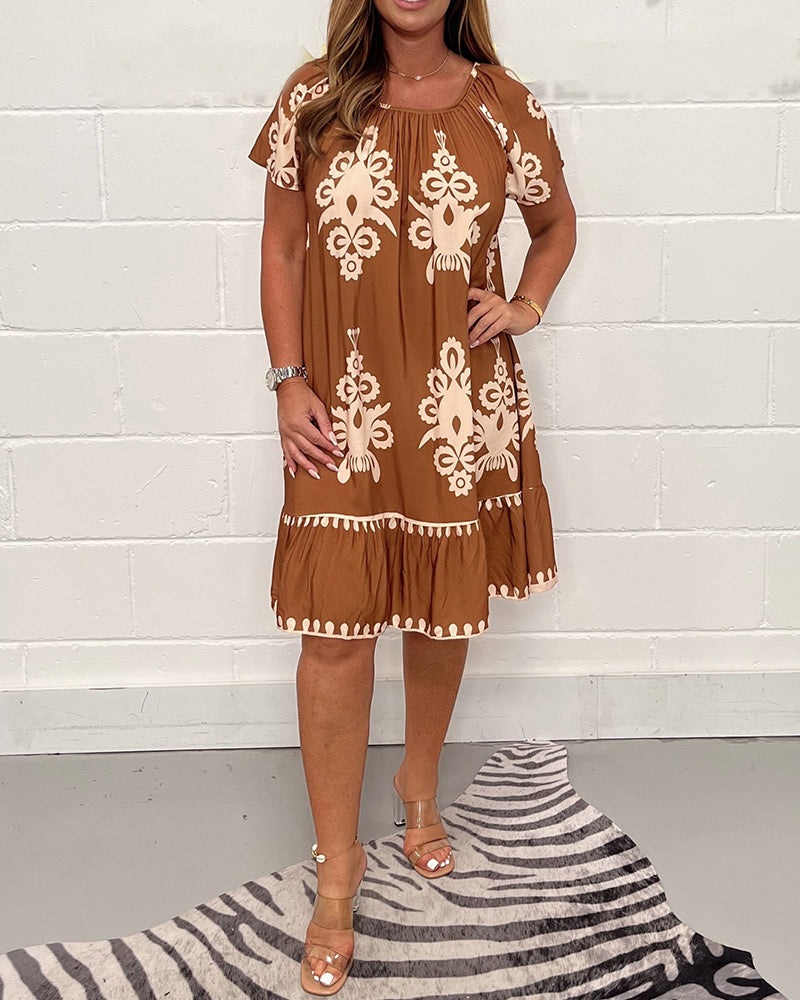 Printed round neck dress