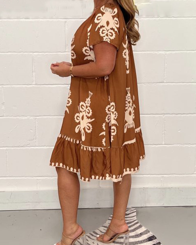 Printed round neck dress