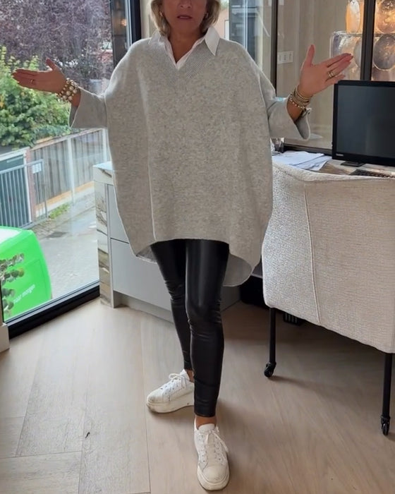 V-Neck Buttoned Asymmetrical Sweater