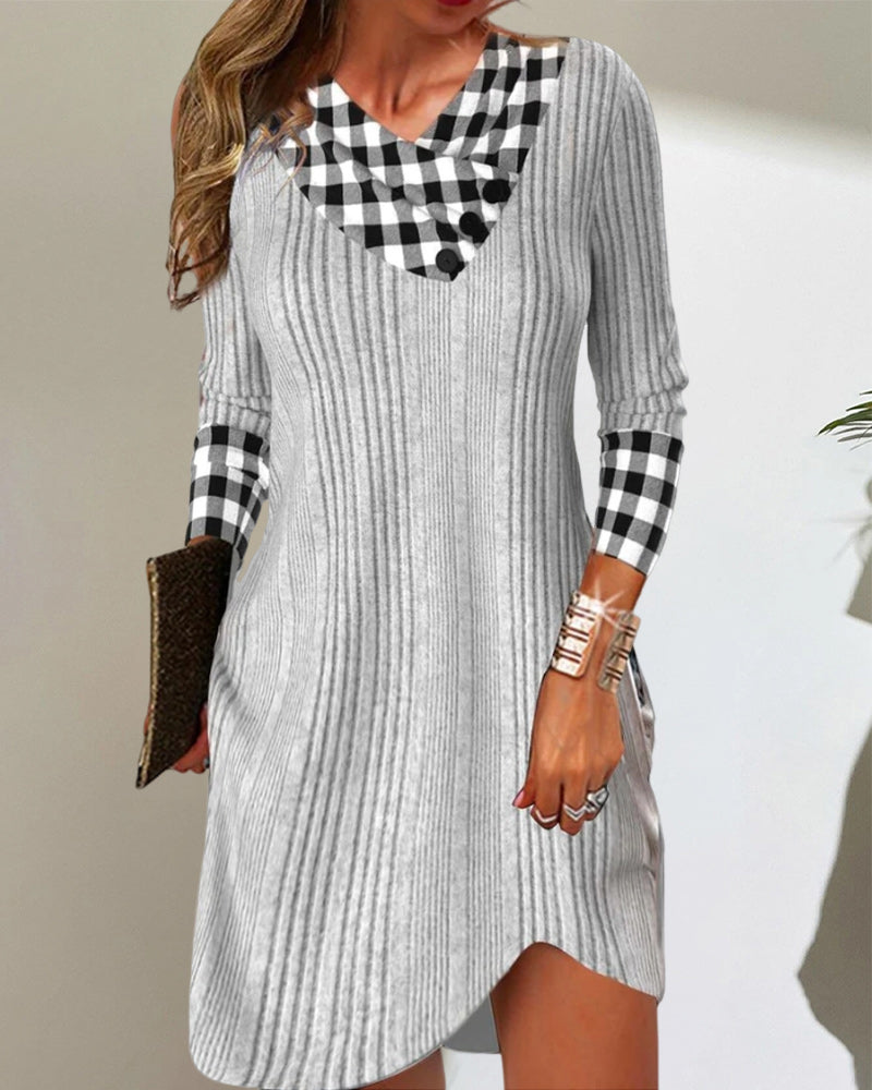 V-neck Color Block Casual Dress