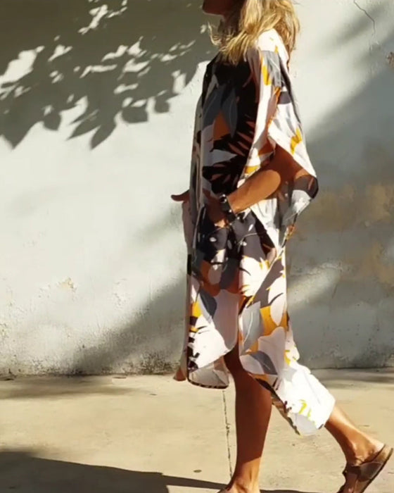 Pocket maple leaf print dress