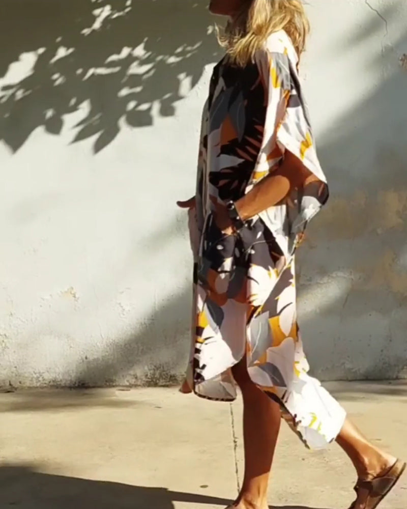 Pocket maple leaf print dress