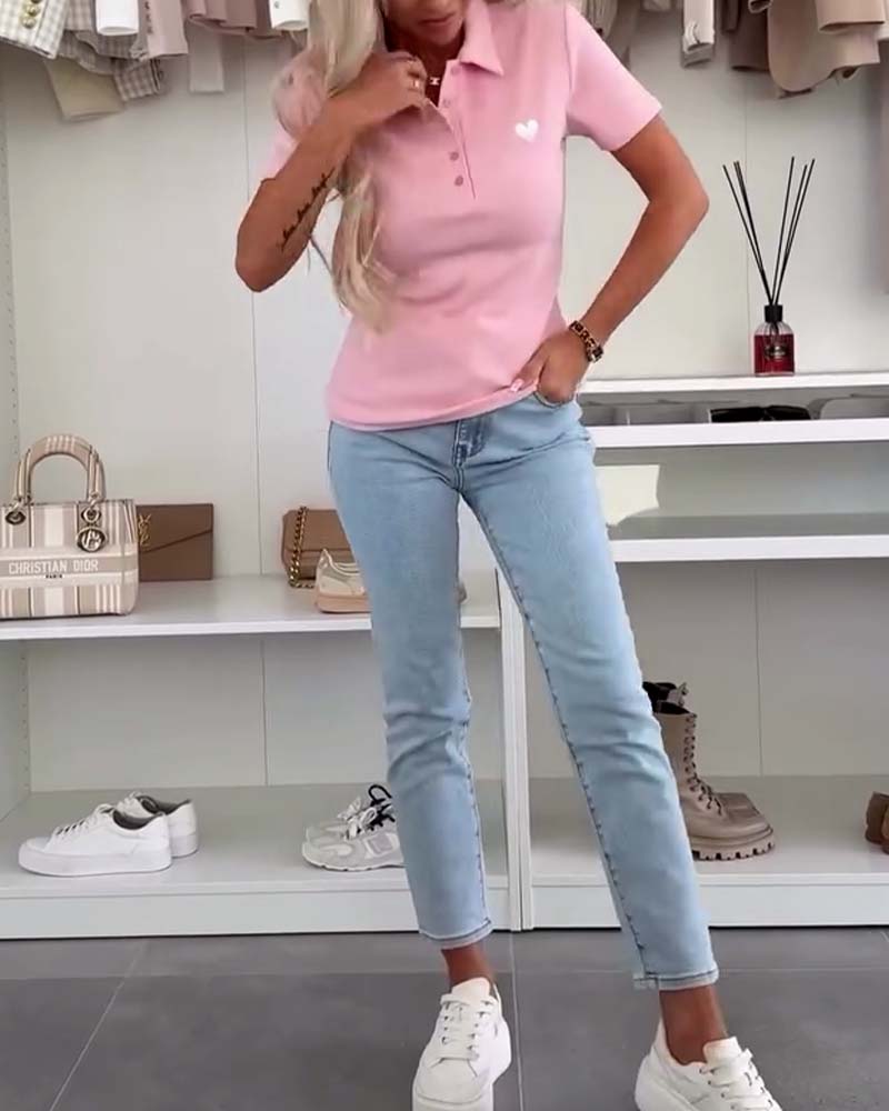 Lapel Polo Shirt Solid Color Slim Fit T-Shirt