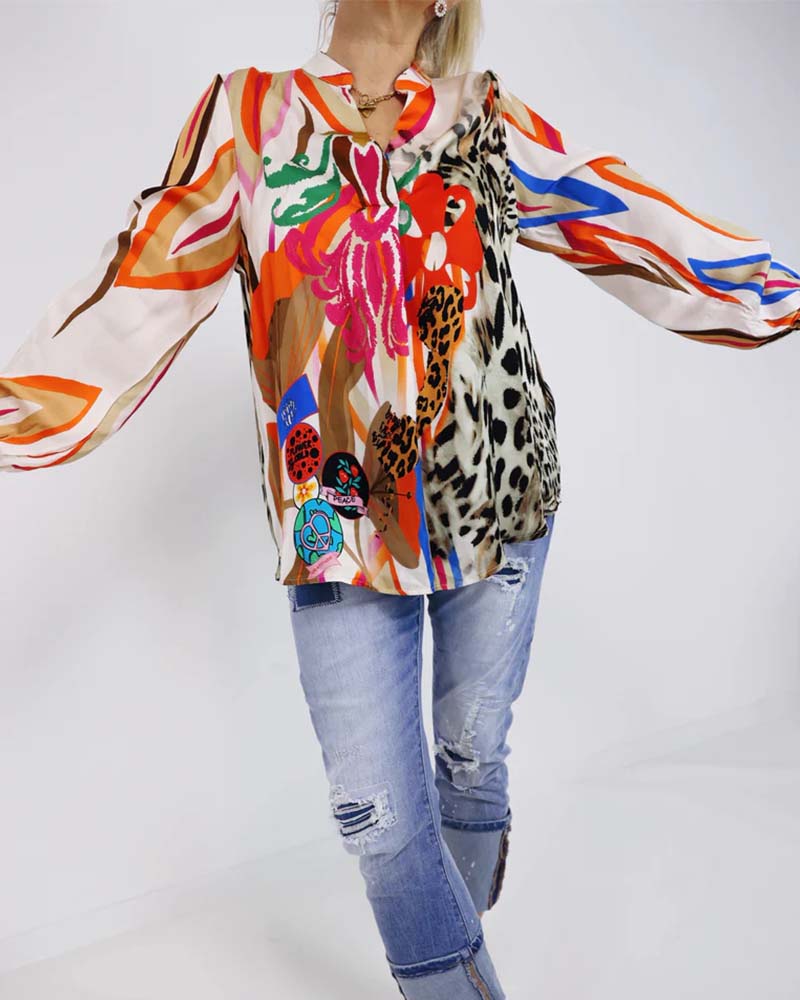V neck Colorful Printed Blouse