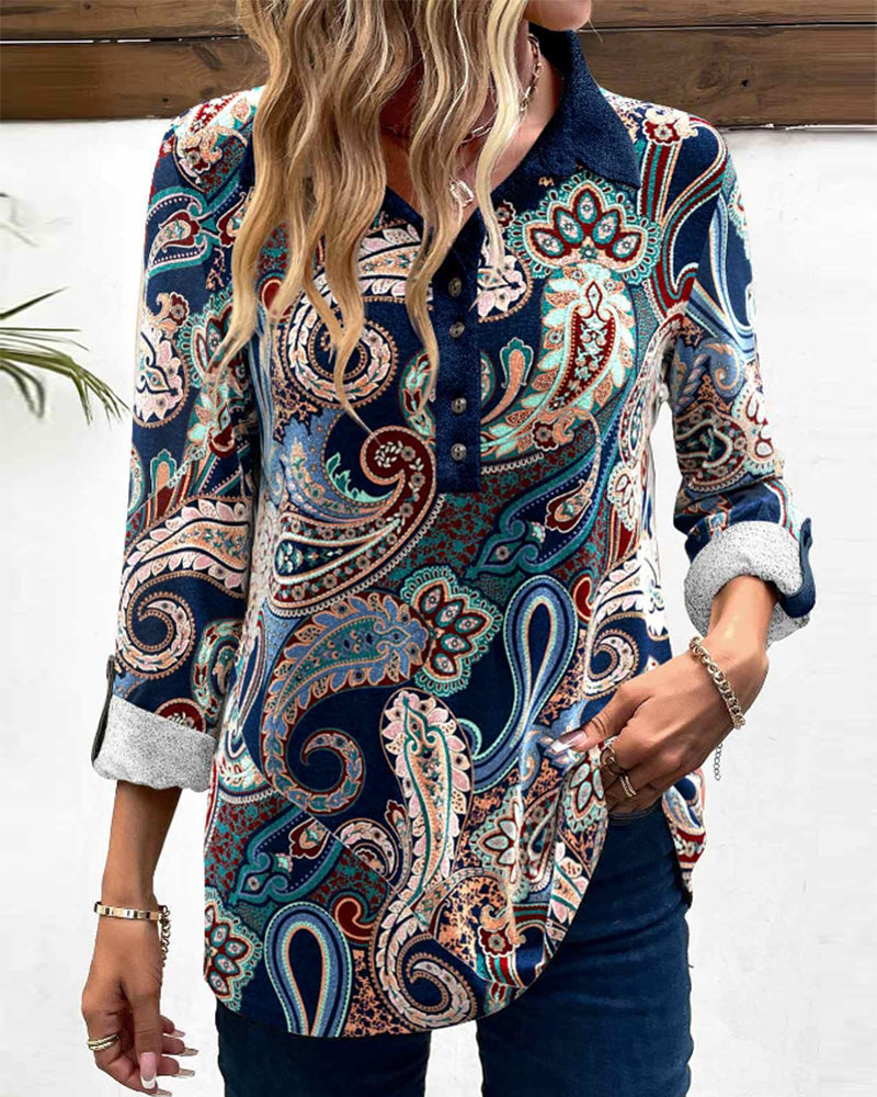 Paisley print lapel blouse