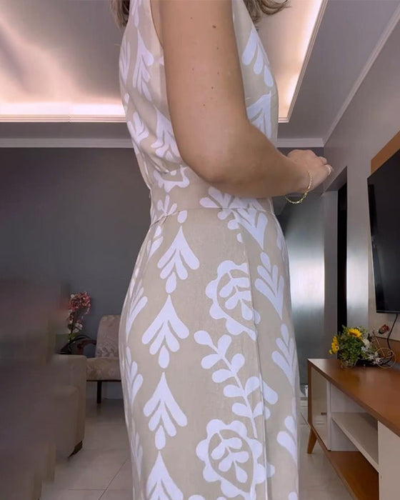 Side slit printed sleeveless dress