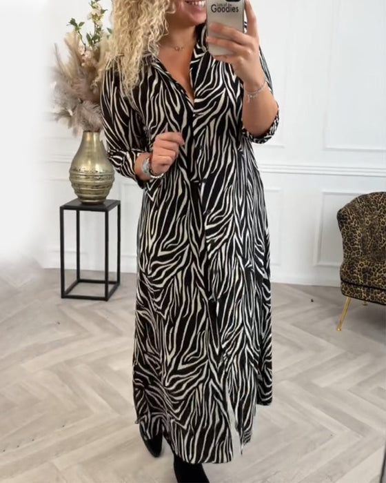 Zebra print lapel casual dress