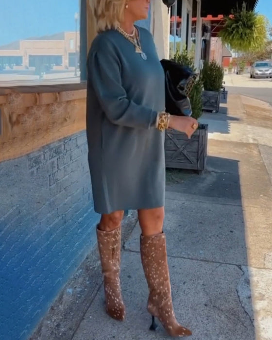 Round neck solid color elegant dress